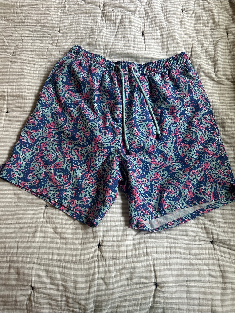 Peter Millar Blue & Pink Patterned Swim Trunks